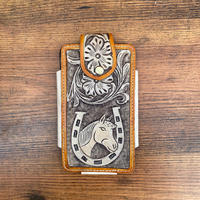 Étui de téléphone en cuir taillé à la main Western étui de téléphone portable en cuir véritable Cowboy étui de luxe pour téléphone portable robuste