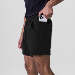 Shorts Bermuda pour homme, noirs, à séchage rapide, avec poches, cordon de serrage à la taille, décontractés, en polyester tricoté, vêtements de sport - Product Image 2