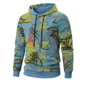 เสื้อฮู้ดดี้ผู้ชายสีเขียวอ่อนลายกราฟฟิตีแบบซับลิเมชั่นสั่งทำได้ ลายกราฟิกนามธรรม เสื้อฮู้ดดี้สไตล์วินเทจแนวสตรีทแวร์ ขายส่ง - Product Image 4