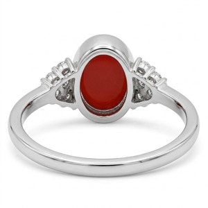 Anillo de cóctel cristiano de plata de ley 925 con coral de corte ovalado y diseño de alas con pavé para mujer de Mehrajuddin Gems, ideal para compromiso y boda. - Product Image 3