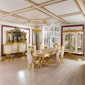Muebles de Comedor Barrocos Europeos de Primera Calidad, Aparador de Madera de Teca Maciza Tallada a Mano, Mesa de Comedor, Juego de Lujo - Product Image 1
