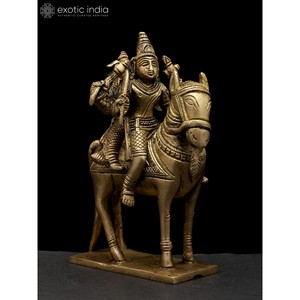 5-Inch Handmade Brass Sculpture of <b>Shiva</b>-Parvati Astraide a Horse Made in India Brass <b>Statue</b> for Home and Temple - Product Image 2