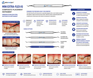 Mini Extra-Flex Dental Premium No. Instrumento de Colocación de Composite 3 en 1, Instrumento Restaurador de Acero Inoxidable, OEM Zetomed Pro - Product Image 2