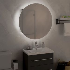 Gris 18,5 \ "x18.5 \" x6.9 \ "Gabinete de baño con espejo redondo y LED Categoría de producto Juegos de baño - Product Image 3