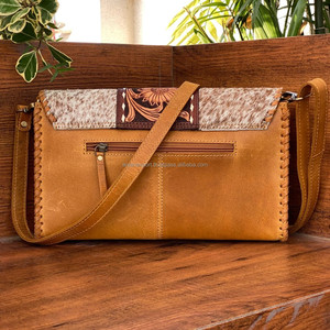 New Hand-Tooled Leather Large Clutch <b>Women's</b> Crossbody Bag Western Boho <b>Hair</b> on Cowhide Hand Stitch Genuine Leather Floral Purse - Product Image 5