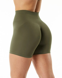 Shorts de yoga de cintura alta, lisos, con efecto fruncido en glúteos, control de abdomen, malla lavada, cintura elástica sin costuras, para fitness y entrenamiento. - Product Image 6