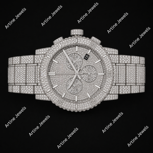 Montre chronographe en argent sertie de cristaux, style diamant, montre-bracelet de luxe pour homme - Product Image 3