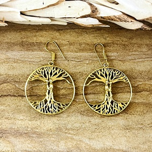 Pendientes Colgantes de Árbol de la Vida, Estilo Boho, de Latón, para Mujer, Chapados en Oro de 18K, con Gancho Botánico, para Venta al por Mayor/OEM/ODM - Product Image 1