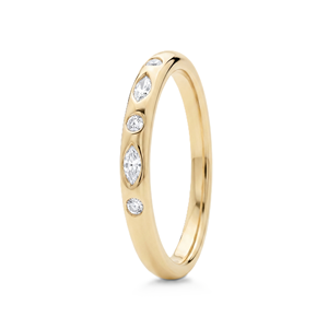 Bague de mariage minimaliste en diamant de laboratoire taille marquise et ronde, sertie clos, en or massif 14K 18K, magnifique et délicate - Product Image 4