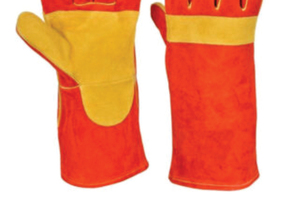 Extra Long Leather Welding <b>Gloves</b> Red Yellow Fleece Lined Molten Metal Splash Test <b>Type</b> B TIG/MIG Use Straight Thumb - Product Image 4