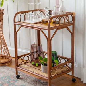 Handmade Rattan Kitchen <b>Serving</b> <b>Trolley</b> Cart With Durable Wheels And Elegant Design For Restaurant And Home Use - Product Image 1