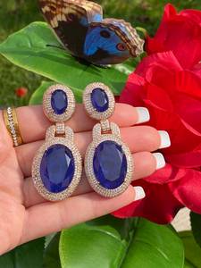 Natural Blue Sapphire Earrings Madagascar 925 Sterling <b>Silver</b> 14K Gold Plated Vermeil Luxury Statement Jewelry - Product Image 2