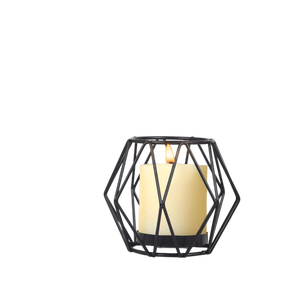<b>Black</b> Geometric Iron Lantern Candle Holder Heat Resistant Home Decoration Designer Metal Glass Votives Candle Holder - Product Image 1