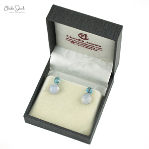 Pendientes de Plata de Ley 925 con Dos Piedras de Topacio Azul Suizo y Calcedonia Azul, Hechos a Mano, para Mujer, Piedra de Nacimiento de Diciembre - Product Image 5