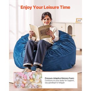 Blue Adult Bean Bag Chair Removable Washable <b>Velvet</b> <b>Cover</b> High-Density Foam Filling Side Pocket for Living Room Bean Bag <b>Sofa</b> - Product Image 3
