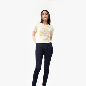 Camiseta de jersey informal de algodón para mujer, personalizada, a rayas, cuello redondo, manga corta, corte holgado, para primavera/verano - Product Image 1