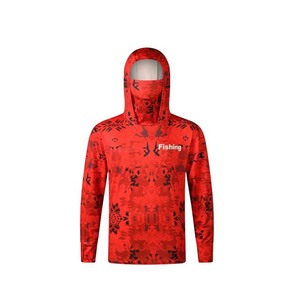 Camisa de Pesca con Capucha para Hombre, Roja, con Estampado por Sublimación, Protección Solar UPF 50, Anti-UV, Ropa de Exterior de Poliéster - Product Image 1