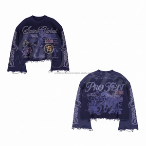 Fleece épais déchiré coupe courte style urbain tendance été avec logo personnalisé manches classiques 100% coton - Product Image 4