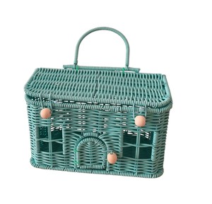 Handmade House Shaped Rattan Picnic Basket with Lid - Premium Woven Cottage Handbag and Storage Toy <b>Bin</b> for Kids Bag - Product Image 5