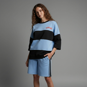 Ensemble 2 pièces pour femme 100% coton OEM/ODM, logo brodé personnalisé, streetwear hip hop, confortable, bicolore, ensemble twin pour femmes - Product Image 5