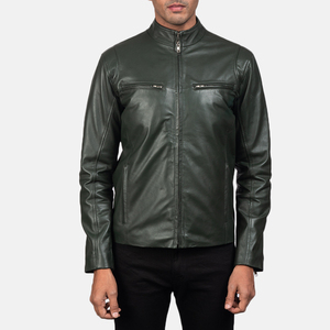 Chaqueta de cuero PU informal para hombre, corte ajustado, con cuello alto, estilo motociclista, con tela de lona. - Product Image 5