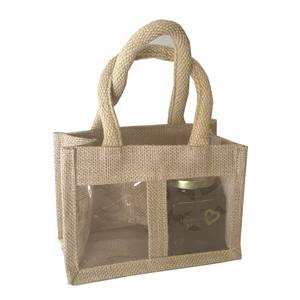 Premium Jute Burlap Jar Bags with Clear PVC Window Eco-Friendly Gift Packaging with Jute <b>Drawstrings</b> - Product Image 3