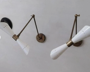 Industrial Adjustable Brass Wall Lamp Digital Printing White Enamel <b>Sconce</b> Pair Modern Decorative <b>Lighting</b> for Bedroom Home - Product Image 3