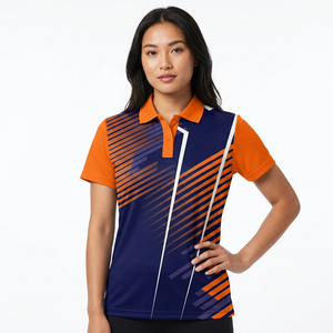 Men's Short Sleeve <b>Polo</b> Shirt <b>Orange</b> Navy Geometric Print Quick Dry Polyester Sporty Regular Fit - Product Image 3
