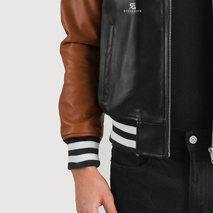 เสื้อแจ็คเก็ตเบสบอลทรงบอมเบอร์แบบ Letterman สำหรับผู้ชาย สไตล์ลำลองเข้ารูป แฟชั่นสตรีท เสื้อแจ็คเก็ตเบสบอลผ้าคอตตอนผสมสำหรับผู้ชาย รุ่น Varsity 2026 - Product Image 4