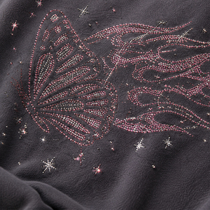 Women's Off Shoulder Butterfly Rhinestone Cotton Fleece Sweatshirt Charcoal Gray Oversized Casual Streetwear Hoodies Custom Logo - Product Image 4