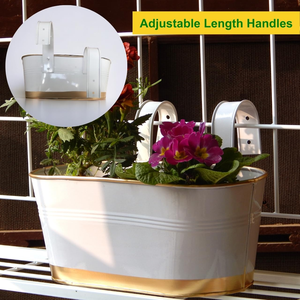 Jardinière suspendue en métal blanc avec bordure dorée et double crochet, support rectangulaire pour pot de fleurs pour balcon et jardin - Product Image 4