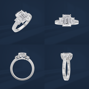 แหวนหมั้นเพชรทรงคลาสสิคแบบ Emerald Cut ตัวเรือน PT950 ประดับด้วยเพชรรอบวงและเพชรด้านข้างสำหรับผู้หญิง - Product Image 6