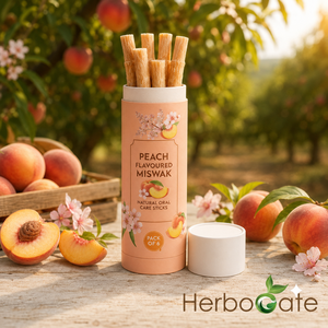 Paquetes de Miswak con Sabor a Melocotón, 6 Palitos de Limpieza Dental Premium con Fibras Naturales, Sabor Agradable y Envoltorio Individual Protector - Product Image 1