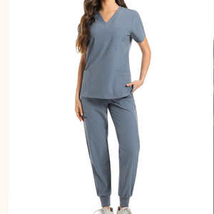Ensemble de tenues médicales pour femmes en gros – Blouse extensible à col en V et pantalon jogger respirant pour infirmières, personnel hospitalier, et professionnels dentaires et chirurgicaux - Product Image 5