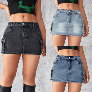 Falda Midi Vaquera Retro para Mujer, Estilo Casual de Invierno, Jeans Rectos de Mezclilla, Cintura Elástica, Corte Regular, Ropa de Trabajo, Bolsillos, Secado Rápido - Product Image 1