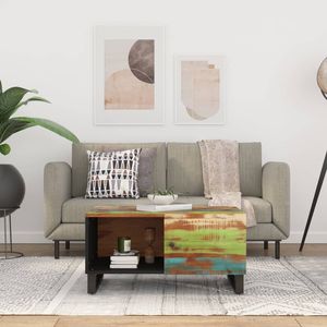 Tavolino da caffè multicolore in legno massello di recupero e metallo ingegnerizzato - Product Image 1