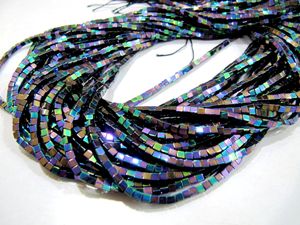 Cuentas Sueltas Cuadradas de Hematita Color Arcoíris Pavo Real Místico, Iridiscentes, 2mm, Hilo de 16 Pulgadas, Piedra de Rajastán, EMINENT JEWEL N - Product Image 3