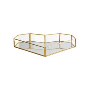 Plateau en métal doré et verre en forme de cœur avec base miroir, style vintage, pour organiser le maquillage et les bijoux - Product Image 1