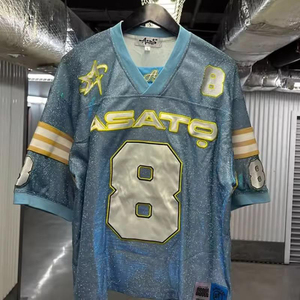 Camiseta de Manga Corta con Pedrería Completa, Pedidos al por Mayor, Jerseys a Rayas, Ropa Urbana Unisex, Jersey con Pedrería, Diseño de Marca, Estilo Hip Hop - Product Image 3