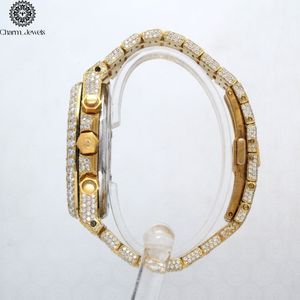 Charm_Jewels Luxury Men's Yellow Gold Diamond Watch 43mm Round Analog Quartz <b>Chronograph</b> Folding Clasp - Product Image 4
