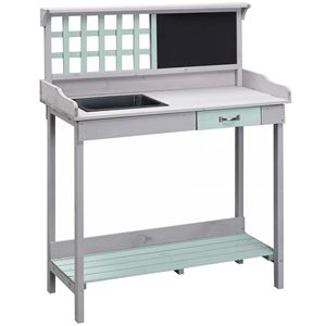 Light Gray Outdoor Potting Bench with Removable Sink Blackboard <b>Open</b> Shelf <b>Storage</b> Grid Backboard for Garden Backyard - Product Image 1
