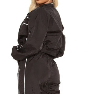 High Quality Women's 2 Piece Solid Breathable Eco-Friendly Windbreaker Oversize Zipper Cropped Top Shorts Jacket <b>Set</b> Full Length - Product Image 4
