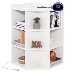 White Three-Layer Smart Storage Corner Cabinet with Charging Station - Product Image 3