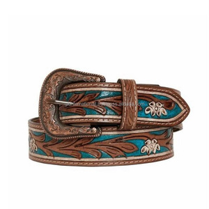 Cinturón de piel auténtica para hombre, cinturón occidental hecho a mano con hebilla, tallado a la moda - Product Image 4