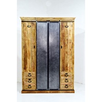 Armoire pliante en bois de manguier massif vintage industriel réglable avec portes coulissantes en fer pour la maison, le bureau, le salon et la villa
