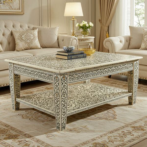 Mopa hecha a mano de calidad artesanal natural con incrustaciones de hueso, mesa de centro contemporánea para sala de estar con lado de estilo elegante para venta de exportación - Product Image 3