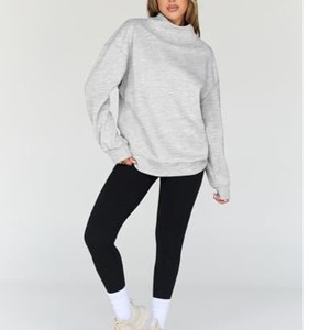 Women's Oversized Crew Neck Sweatshirt Solid Color <b>Drop</b> Shoulder Knitted Cotton Autumn Winter Wear Breathable Eco-Friendly - Product Image 4