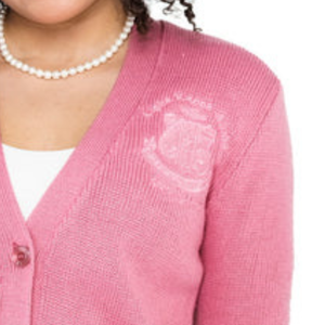 Women's Triple Pink Knit <b>Cardigan</b> Long Sleeve Button Front Sweater Elegant Casual Fashion Layering Outerwear Custom Embroidery - Product Image 5