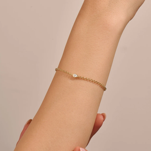 Pulsera de Oro Real de 14K con Diamante de Laboratorio en Forma de Pera de 4x2 mm, Diseño Minimalista con Bisel, Cadena y Eslabones, Regalo de Aniversario - Product Image 5