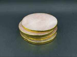 Premium Rose Quartz Round <b>Coaster</b> <b>Set</b> Natural Crystal Slice Design Gold Finish Luxury Home Decor Coffee Table and Drink Use - Product Image 4